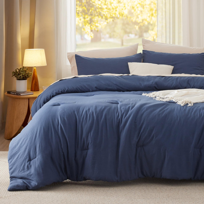 Bedsure Reversible Prewashed Comforter Set, Oversized King Comforter + 2 Standard Pillowcases, Navy