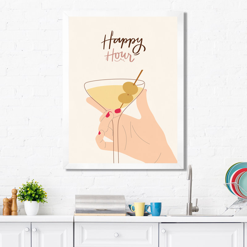 Happy Hour Martini - Art mural cocktails, Cadre photo blanc, H 40 po x l 30 po