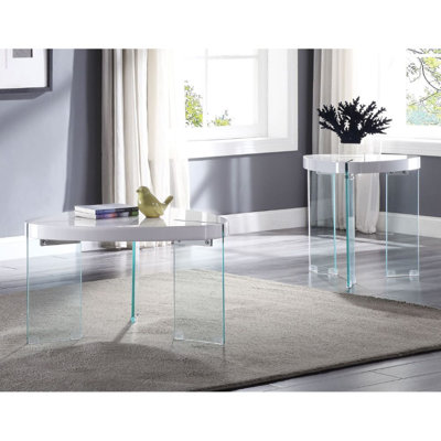 Chaise d'appoint avec pivot (ensemble de 2) blanc brillant et verre transparent