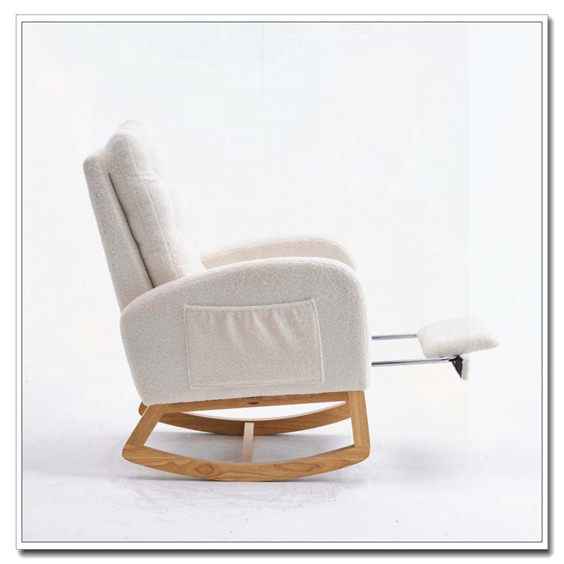 Chaise berçante avec repose-pieds à haut dossier, Beige / Blanc