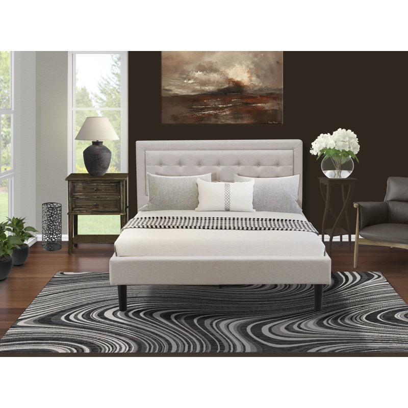 Ensemble de meubles de chambre à coucher 2 pièces Fannin avec 1 lit tapissier et une table de bout pour la chambre à coucher - Tissu en lin beige brume