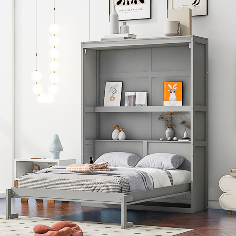 Lit escamotable double pleine grandeur avec tablettes, Lit double