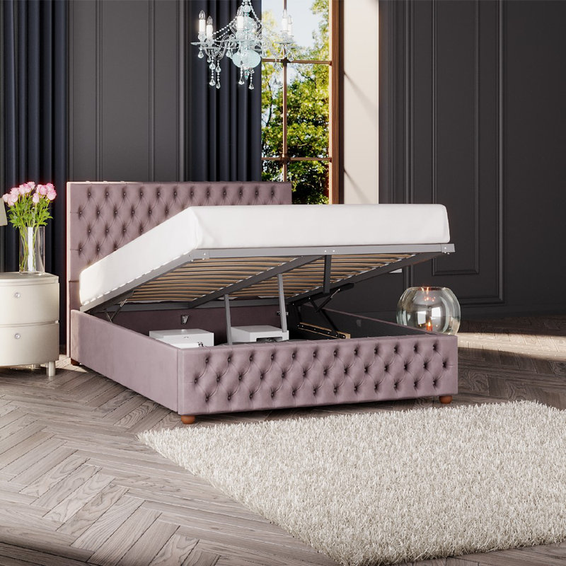 Upholstered Ottoman Bed, Small Double (4'), Blush