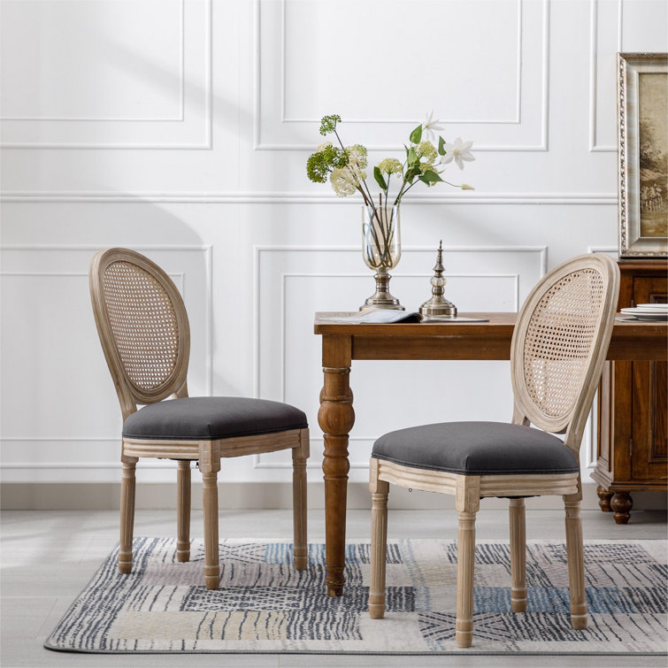 Vintage French Round Fabric Dining Side Chair