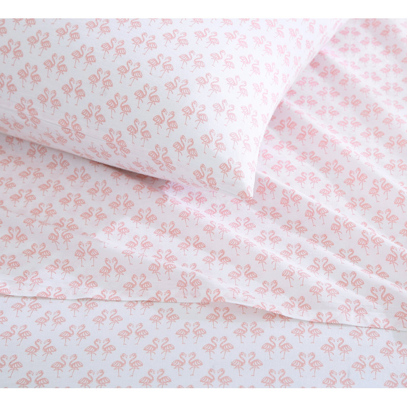Queen Pink Cotton Percale Printed Sheet Set