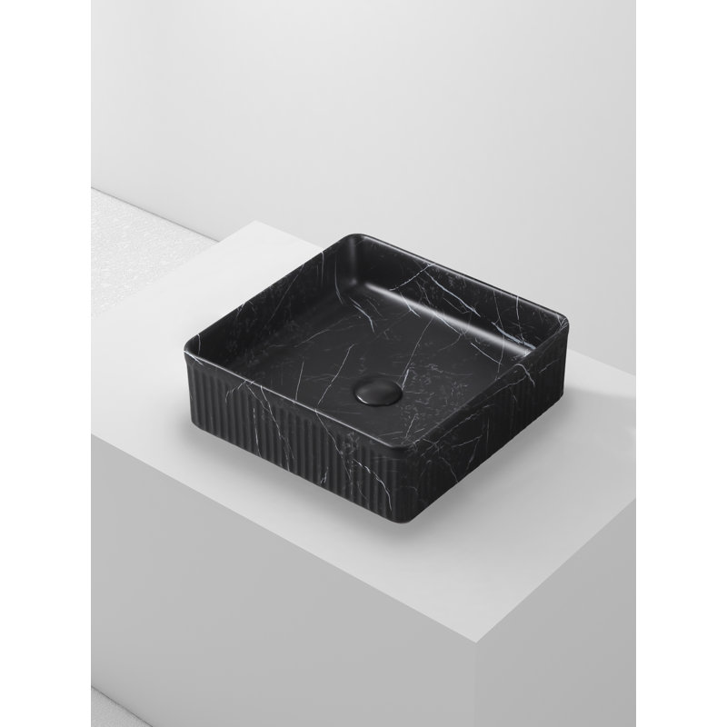 Ivy Bronx Condol 375 mm L x 375 mm W Ceramic Square Sink, Black Marquina
