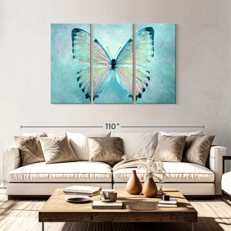 Papillon bleu délicat Brampt, H 48 po x l 74 po