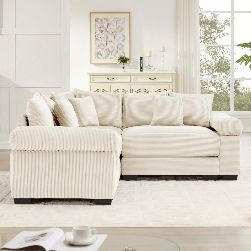 Canapé modulaire moderne surdimensionné en velours côtelé 3 places avec 10 coussins décoratifs Modern, Crème