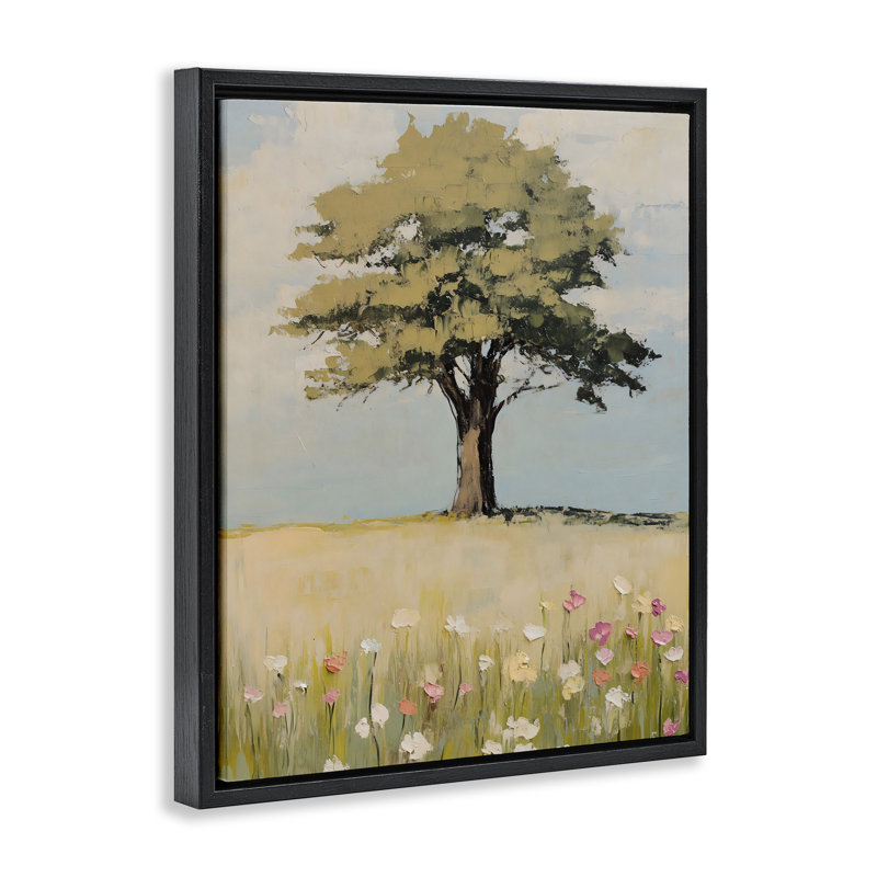 Grown Oak Tree in Field Floating Frame, design by Franklyn Gregory, 31" H x 25" W, Jet Black Floater Frame