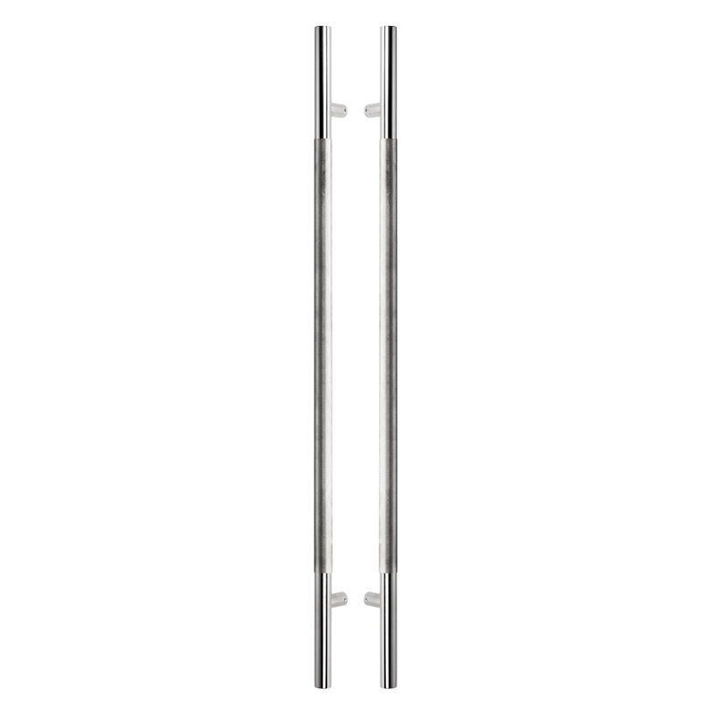 Poignée de porte longue moletée, 72 po, double face, Chrome poli, 48"