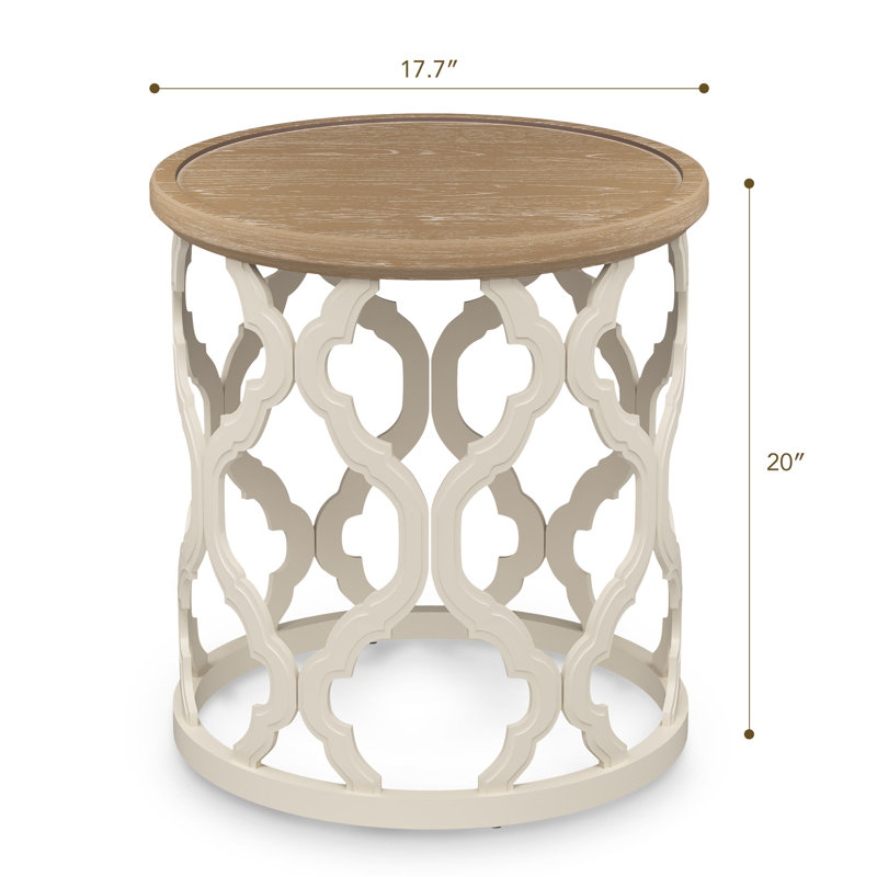 Dozier Rustic Farmhouse Tray Top Round End Table with Wood Frame Base, Natural Wood Top/White Base