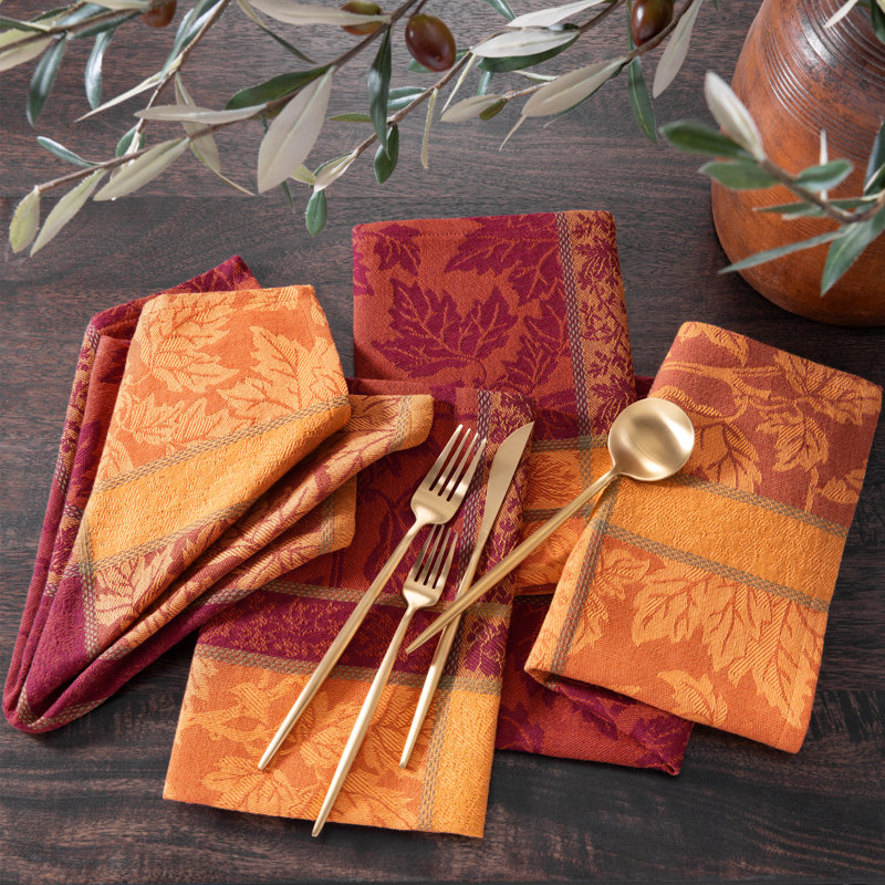 Erida Maplewood Jacquard Harvest Cotton Napkins, 17"x7"