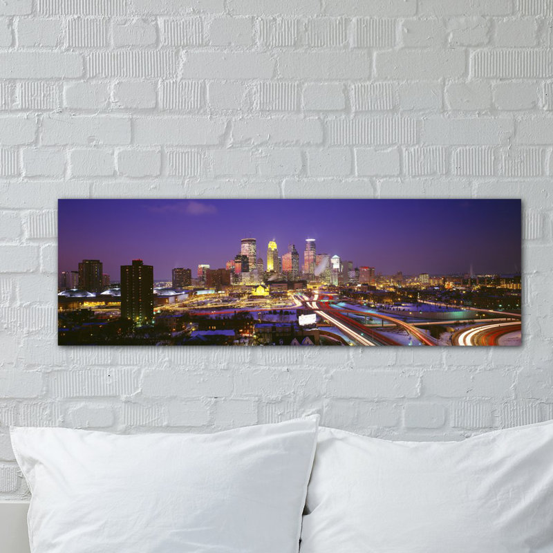 Reproduction de photo sur toile tendue, "twilighting panoramique, minneapolis, minnesota", H 16 po x l 48 po x P 1,5 po