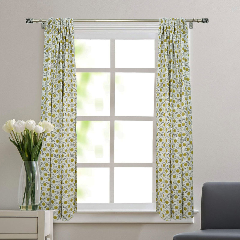 Mustard Yellow Floral Hand Block Printed Viscose Linen Unlined Flat Panel Curtain for Living Room and Bedroom, Boho Farmhouse Linen Drapes & Curtains