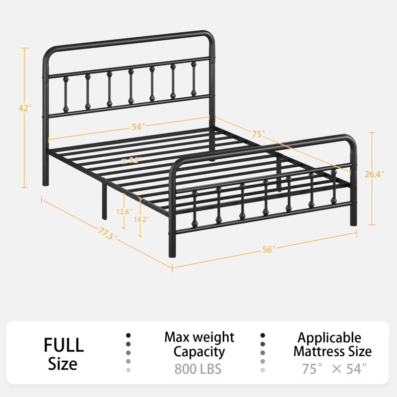 Metal Bed Frame,Full Size Bed Frame with Headboard,Structurally Stable, Under Bed Storage,No Box Spring Needed,Black, Full