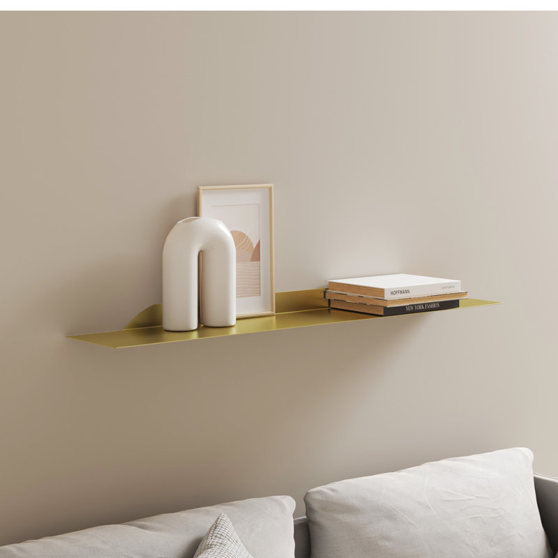 Maja Metal Floating Shelf, Gold, 4.5" H x 91.5" W x 15.25" D