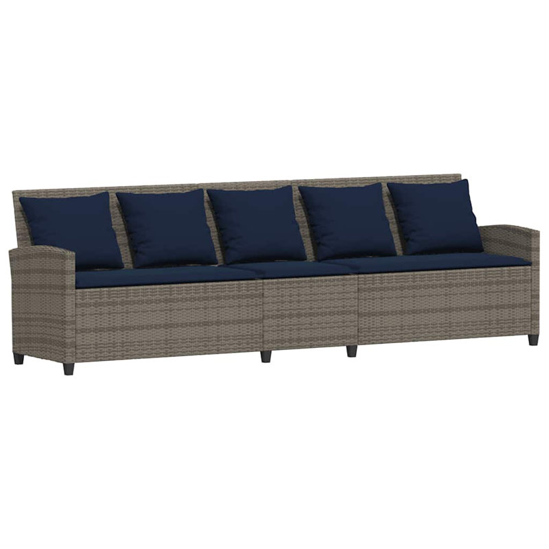 Patio Sofa 5-Seater With Cushions Poly Rattan, Navy Blue/Gray