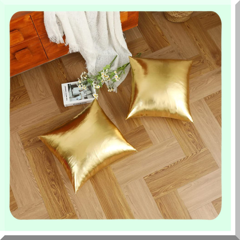 Metallic Gold Leather Pillowcase Set - Modern Decorative Throw Pillow Covers for Sofa/Bed/Party - Soft Square Cushion Cover Pack of 2