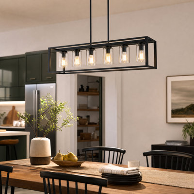 Saramarie 5 - Light Matte Black Kitchen Island Pendant with Clear Glass Shade