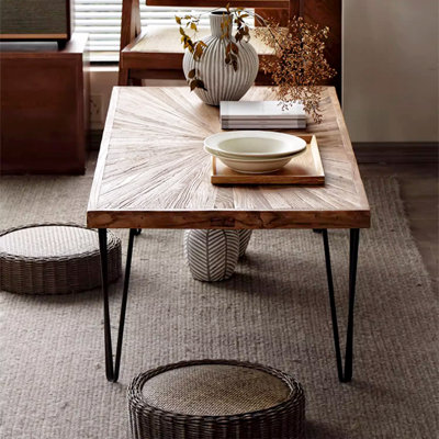 Retro Burlywood Solid Wood Rectangular Coffee Table