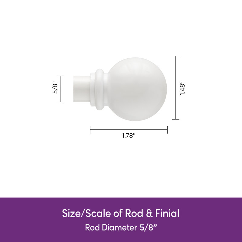 White Adjustable Steel Curtain Rod with Decorative Ball Finials, 28"-48"