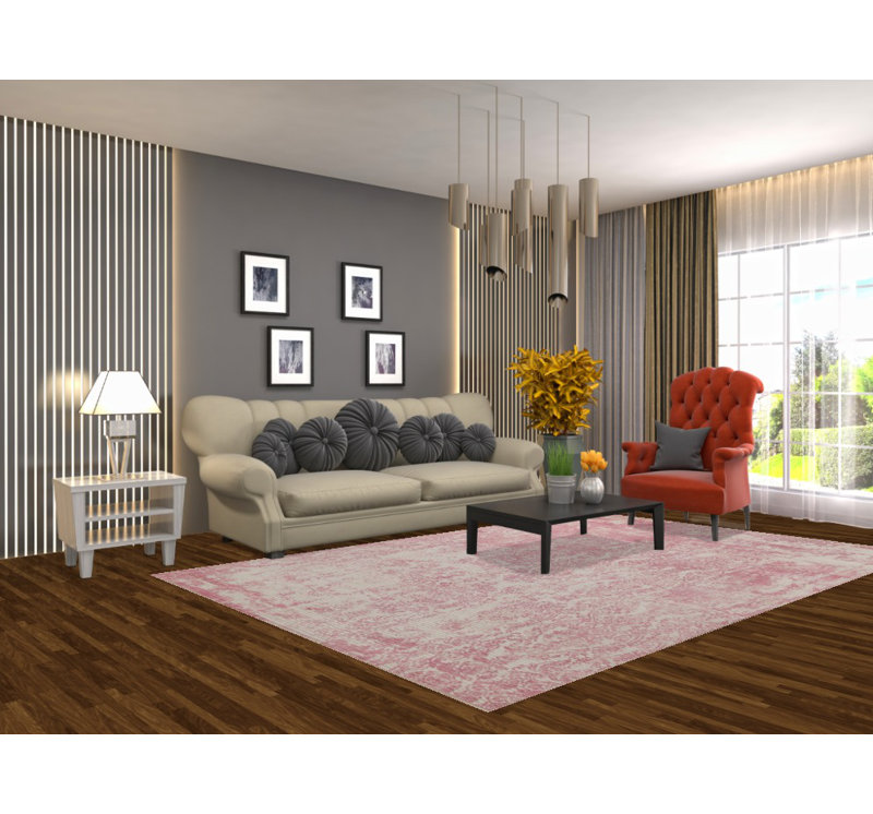 Tapis rayé rose à motif abstrait moderne 6 x 10