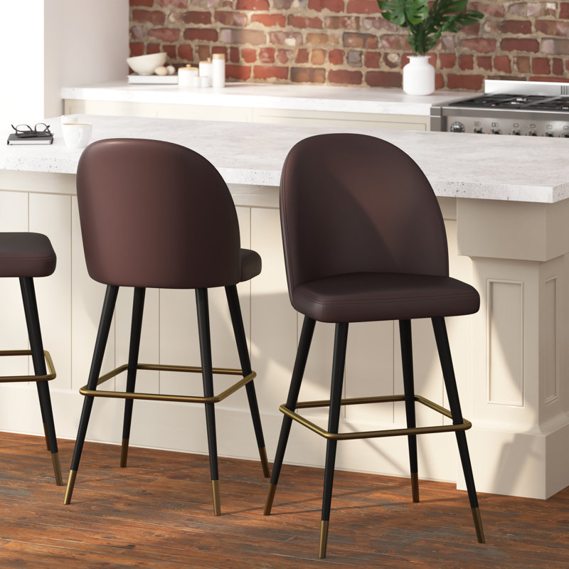Alita Upholstered Counter Stool with Metal Frame, Bar Stool (30" Seat Height), Brown