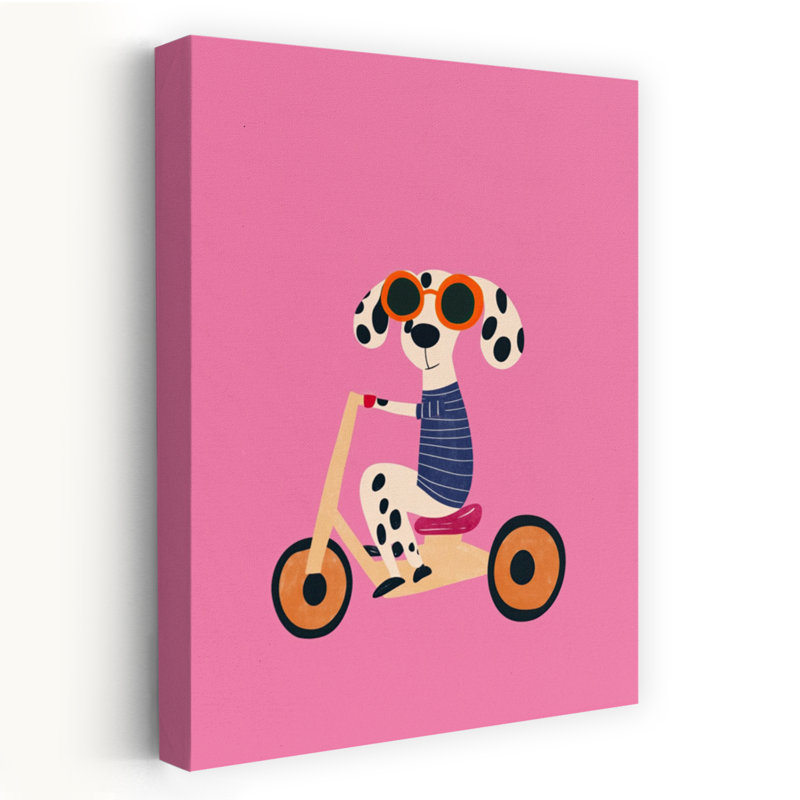 «Cool Dog On Scooter Playful Whimsical Contemporary», reproduction d'art mural, H 18 po x l 12 po