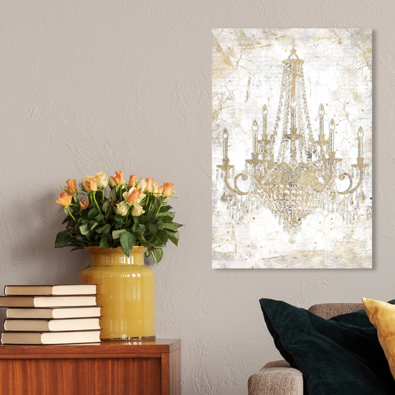Fashion And Glam " Fashion And Glam White And Gold Chandelier " by Oliver Gal, 36" H x 24" W, Wrapped Canvas