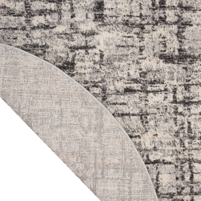 Rush Abstract Grey/Ivory Area Rug, Round 6'