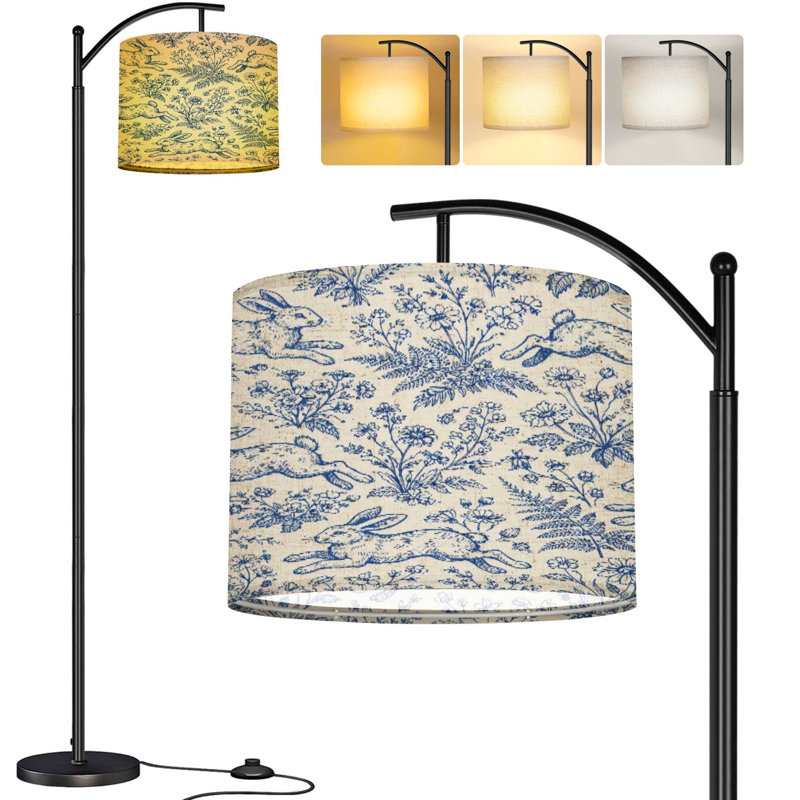  Arc Floor Lamp rabbits Tall Modern Standing Lamp LED Adjustable Linen Lampshade 3 Color Temperatures