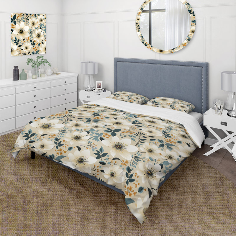 Ensemble de housse de couette Classic Romance White Floral Serenade, Housse de couette pour très grand lit et 2 très