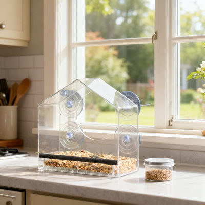 Clear Acrylic Window Bird Feeder With Heavy-Duty Suction Cups, Easy To Clean Removable Tray For Outdoor Bird Watching, Ideal For Cardinals, Finches, And Wild Birds