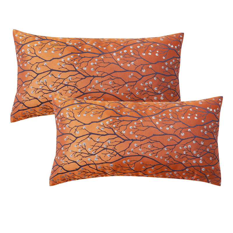 Floral Rectangular Lumbar Pillow Cover, Burnt Orange