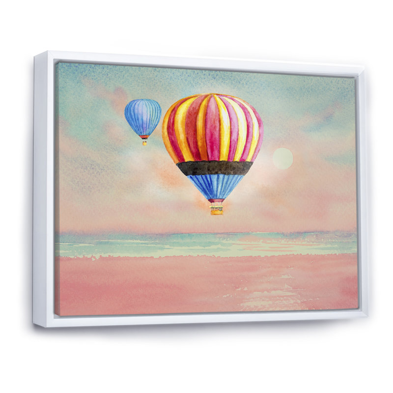 «Cute Ballon Landscape», reproduction sur toile flottante, H 8 po x l 12 po x P 1 po, Cadre flottant blanc