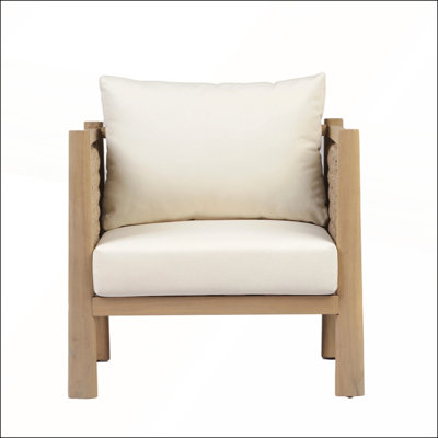 Ensemble de 4 chaises de patio d'extérieur en bois d'acacia avec coussins en osier PE brun clair et beige, parfait pour les sièges de patio et de terrasse
