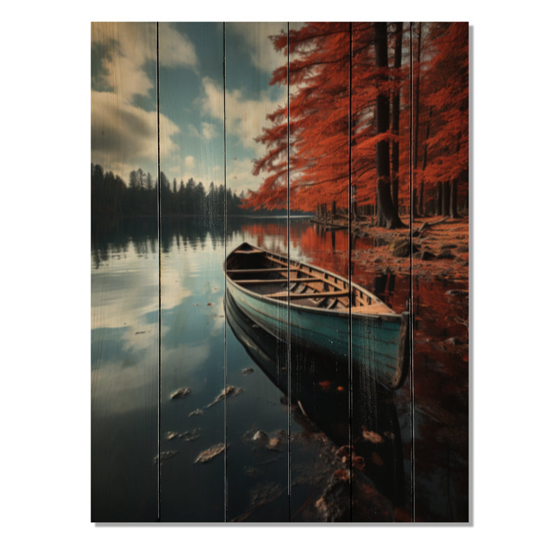 Canada canot d'automne sur bois imprimé, H 40 po x l 30 po x P 0,78 po