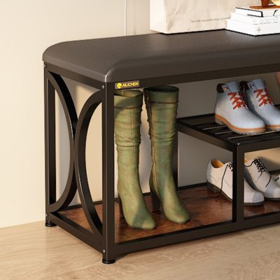 Banc à langer avec tablette de rangement, siège rembourré, structure en métal robuste, banc à chaussures pour adultes