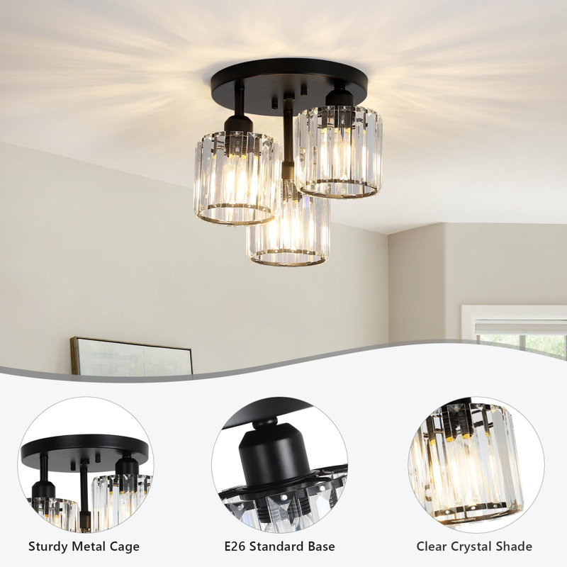 Crystal Semi Flush Mount Ceiling Light, Black