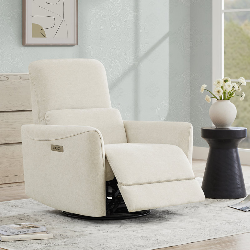 Fauteuil inclinable électrique pivotant rembourré Mikkel, Lin lin