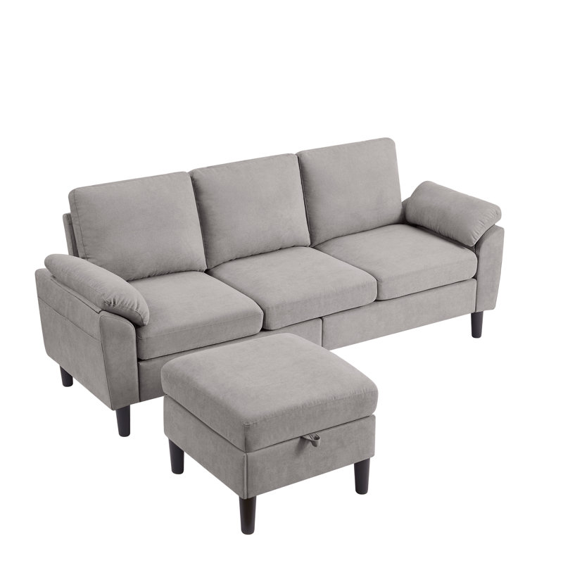 Canapé en L 79,72 po en forme de L avec repose-pieds, Velours côtelé gris pâle