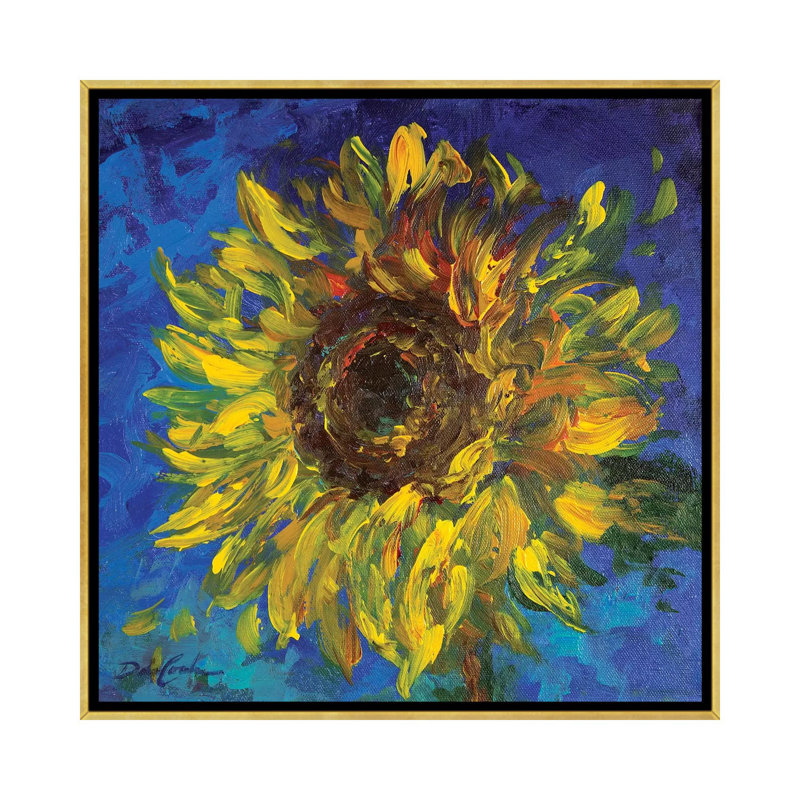 Reproduction d’art, "Sunflower II" par Debi coules, H 18 po x l 18 po x 1,5 po, Pas de tapis, Toile encadrée d'or