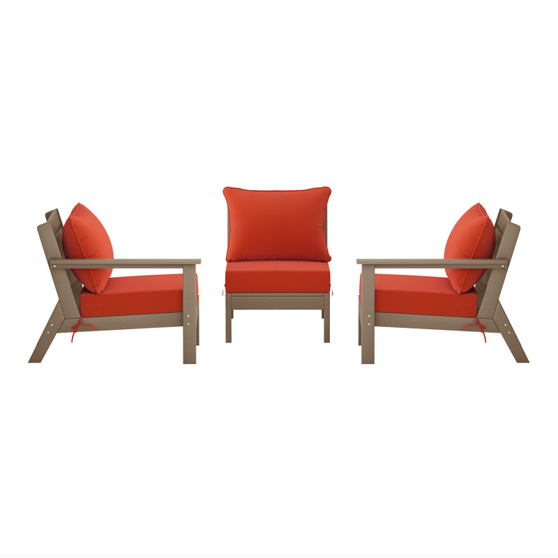3-Piece Deep Seating Set With Cushions, Light Brown, Orange