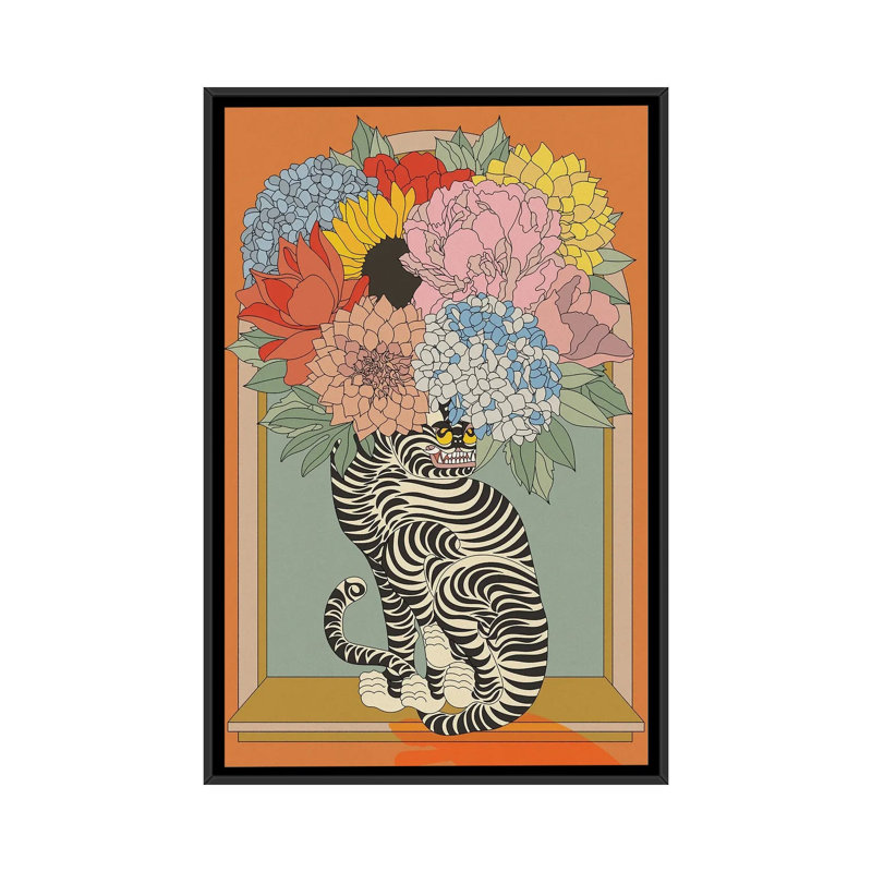 Floral Tiger Vase 1 Piece Wall Art on Canvas, 101.6 cm H x  66.04 cm W  x  4.445 cm D, Black