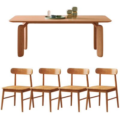 Log Style Premium Cherry Wood Dining Table Set