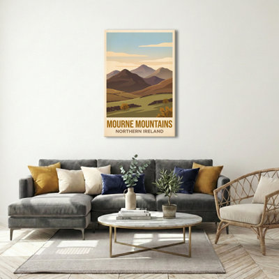 Mourne Mountains, Northern Ireland - Romantic Peaks And Coastal Trails Travel Poster. Giclee Print On Wrapped Canvas. Wall Art, Home Decor - Regions & Scenic Areas, Northern Ireland - Wrapped Canvas Print