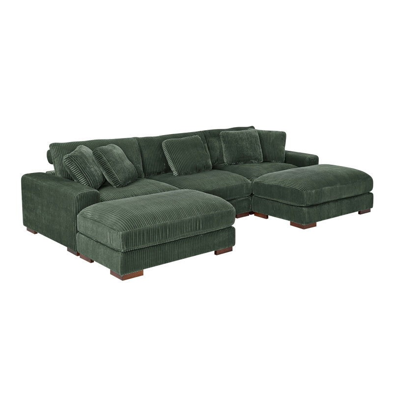 Ballymena Modular Corduroy Sectional, Dark Green Corduroy