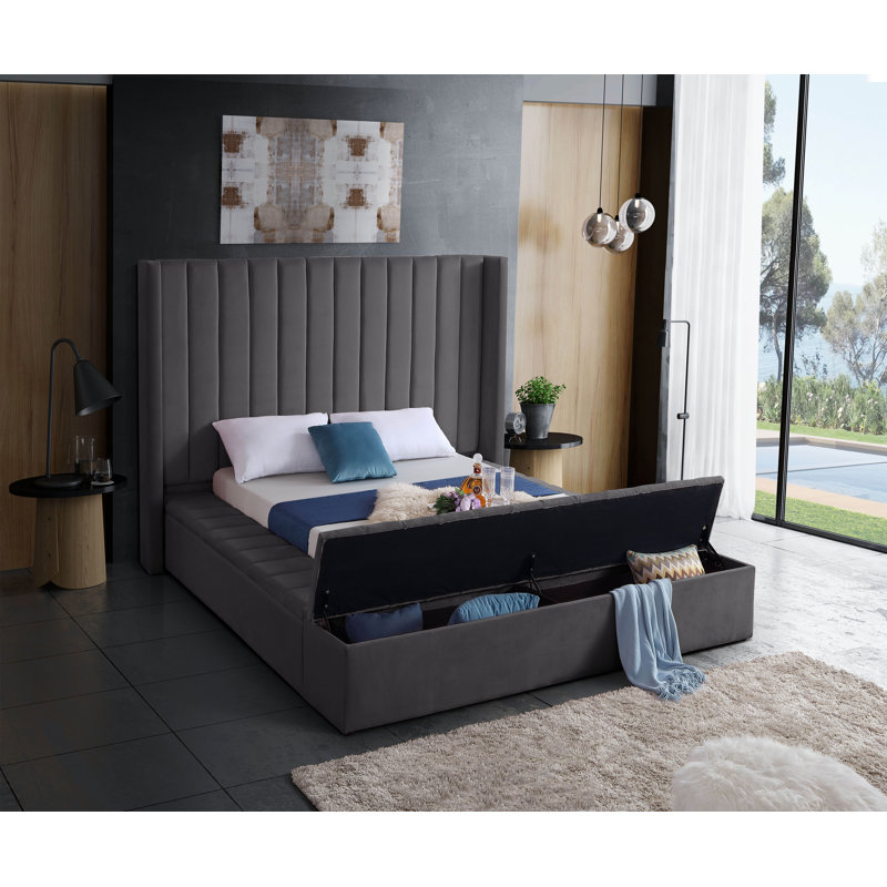 Rick Upholstered Wingback Bed, King, Grey Velvet