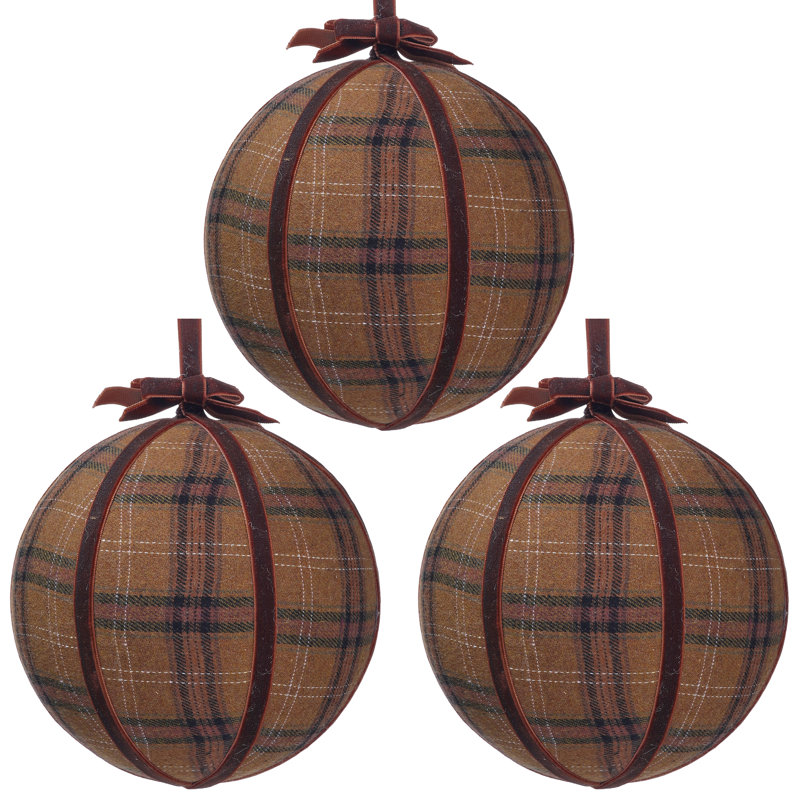 Ornement boule de velours écossais 6 po , Brun