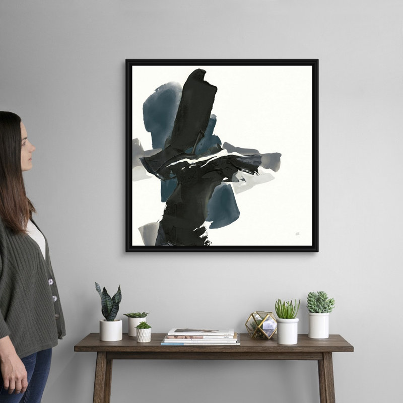 «Black and Dark Teal IV» par Chris Paschke, reproduction d'art sur toile, Cadre flottant noir, H 32 po x l 32 po x P 1,75 po